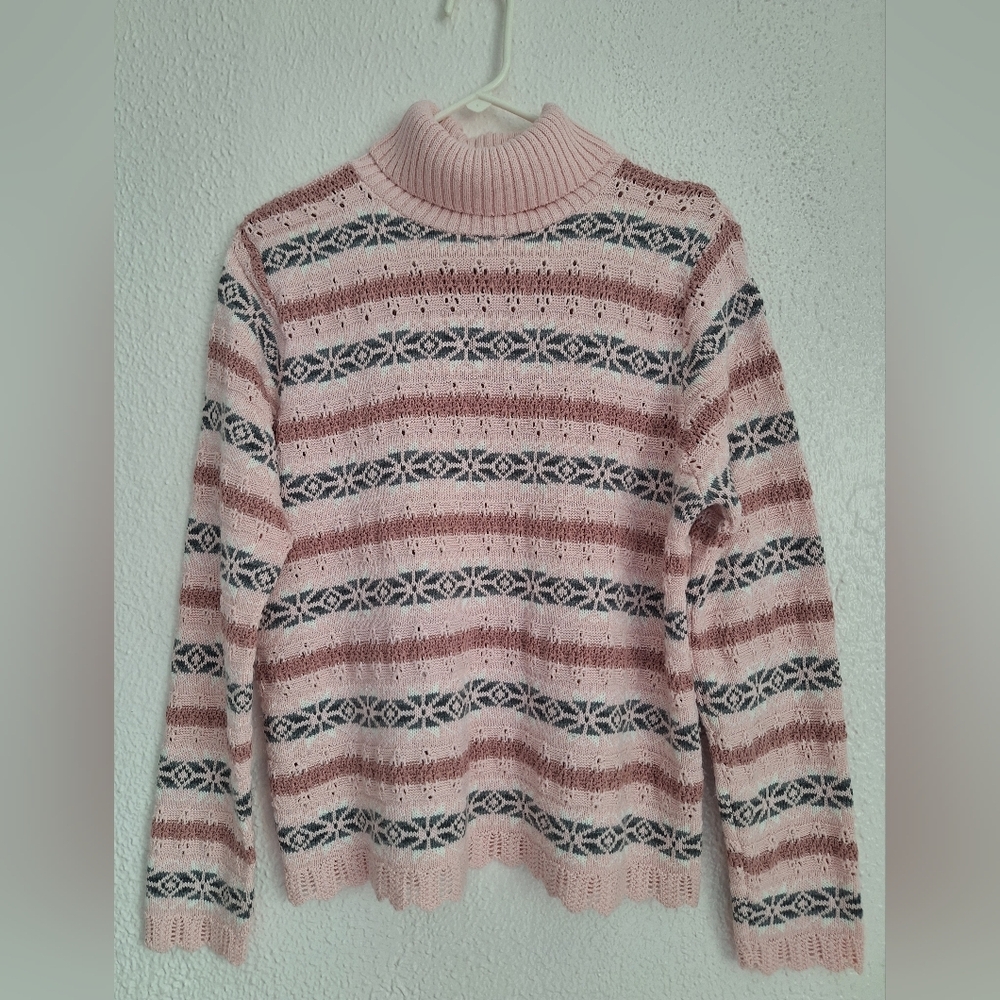 FASHION BUG VINTAGE Pink and Black Striped Turtleneck Sweater